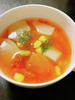 とうもろこしとカブのトマトスープ-レシピのメイン写真