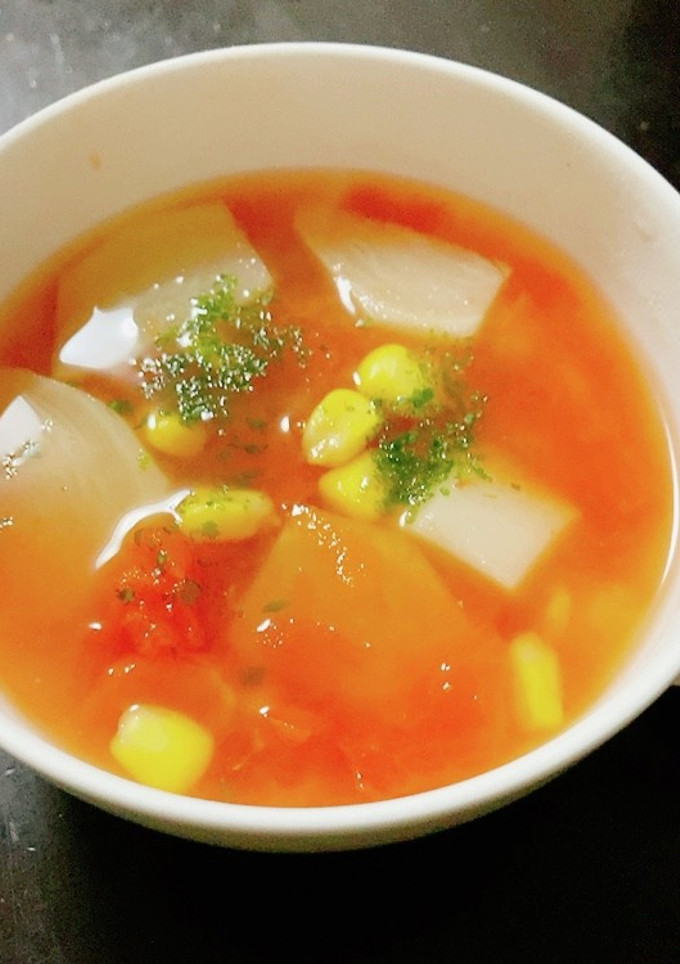 とうもろこしとカブのトマトスープ-レシピのメイン写真