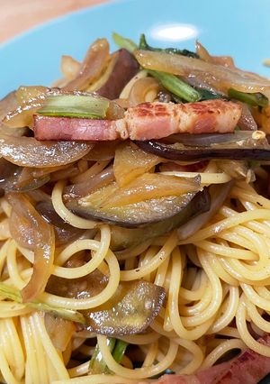 ナスとベーコンのめんつゆ和風パスタ-レシピのメイン写真