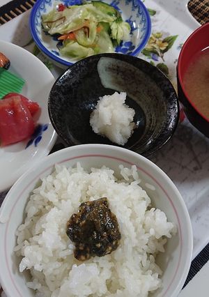 シソ味噌とボリボリきのこの朝ご飯-レシピのメイン写真