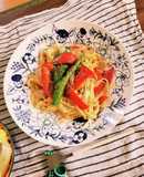 パプリカとあまとうの豆乳ソースパスタ