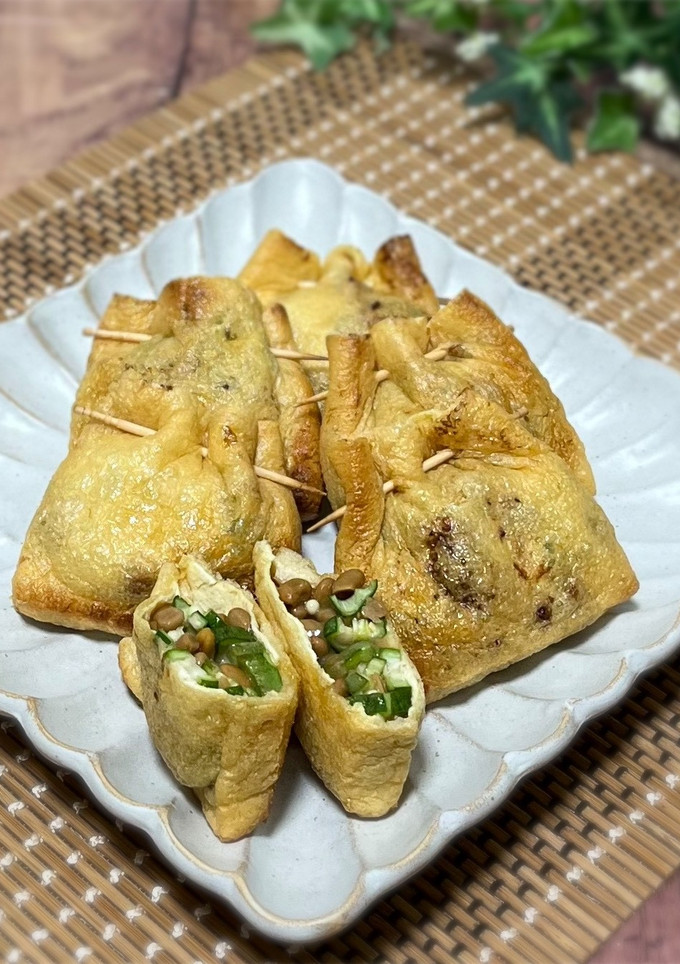 簡単おつまみ♪納豆とオクラとチーズの巾着-レシピのメイン写真