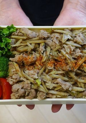 レンジで簡単★豚肉とごぼうの丼弁当-レシピのメイン写真