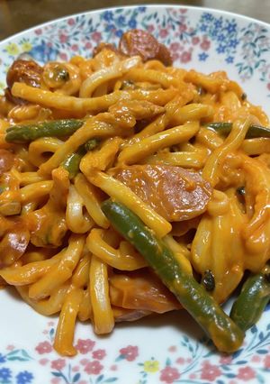 プルダックロゼ風　ナポリタンうどん　-レシピのメイン写真