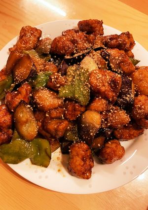 酸っぱい酢豚。なす、ピーマン-レシピのメイン写真