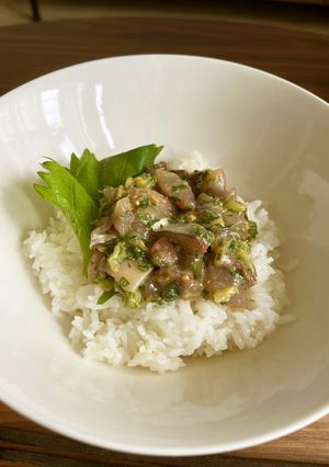 種蔵みょうがを使ったアジのなめろう丼-レシピのメイン写真