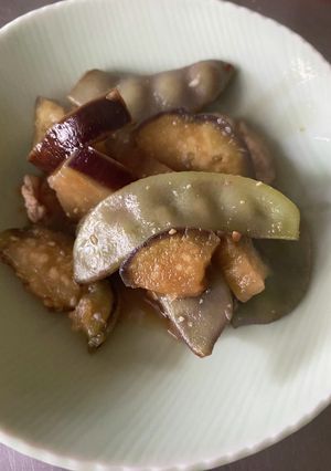 富山のあじ紫のつるまめ、揚げ、ナスの煮物-レシピのメイン写真
