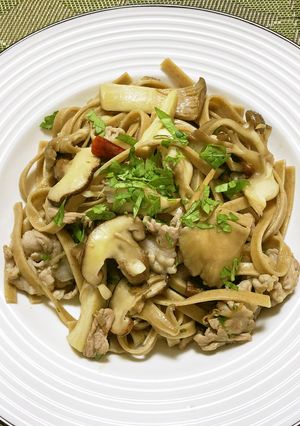 きのこのそばパスタ（月山そばパスタ）-レシピのメイン写真