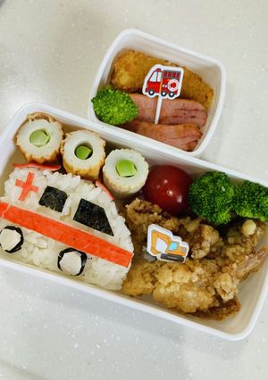 年少さん　春遠足♪救急車のりもの弁当-レシピのメイン写真