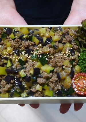 なすとズッキーニとひき肉の丼弁当-レシピのメイン写真