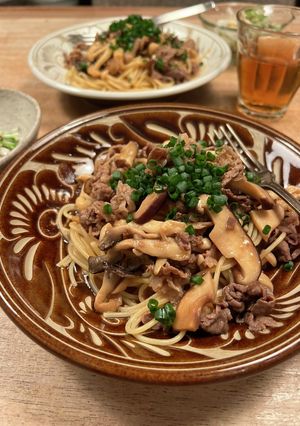 牛肉ときのこたっぷりの和風パスタ-レシピのメイン写真