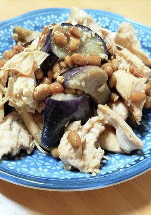 茹で鶏の茄子の納豆バタポン酢-レシピのメイン写真
