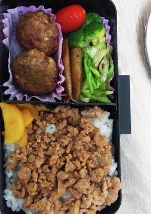高１男子　そぼろとハンバーグ弁当-レシピのメイン写真