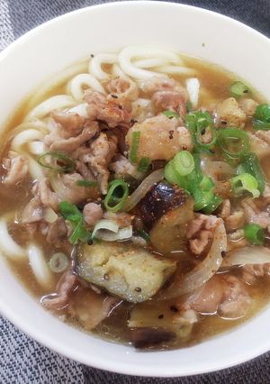 茄子と豚肉の温うどん-レシピのメイン写真