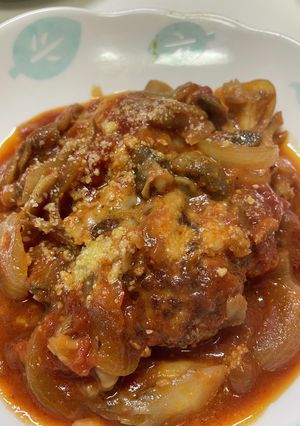 【簡単夕食】きのこトマト煮込みハンバーグ-レシピのメイン写真