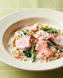 大豆麺でつくるサーモンのクリームパスタ