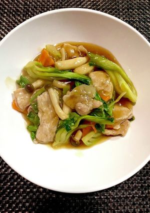 青梗菜の鶏ガラガーリック黒酢あん-レシピのメイン写真
