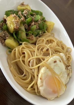 ツナピーポテトと半玉パスタプレート-レシピのメイン写真