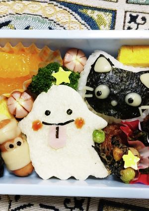 ハロウィンオバケ黒猫弁当-レシピのメイン写真