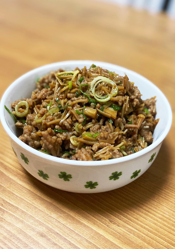 エノキと挽肉の甘辛味噌炒め-レシピのメイン写真