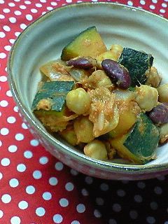お豆とカボチャの炒め煮トマト風味-レシピのメイン写真