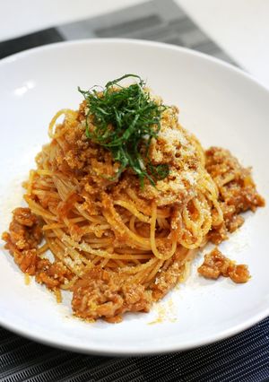 焼肉のタレとトマトジュースでミートスパ-レシピのメイン写真