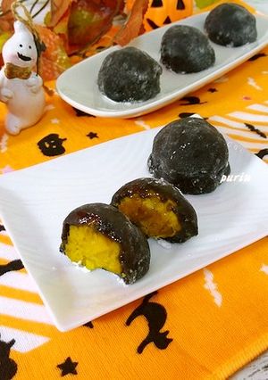 黒ゴマとかぼちゃの求肥饅頭-レシピのメイン写真