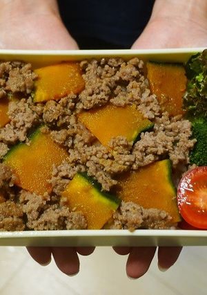 電子レンジ簡単★かぼちゃとひき肉の丼弁当-レシピのメイン写真