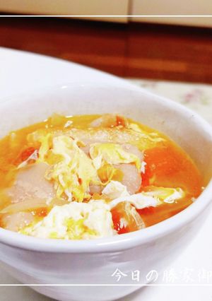風邪対策☆豚バラとトマ玉の卵スープ-レシピのメイン写真