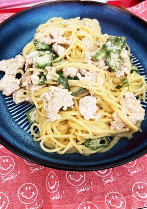 オクラと鶏肉のクリームパスタ-レシピのメイン写真