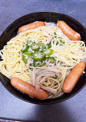 ワンパンえのきとオクラの和風風パスタ-レシピのメイン写真