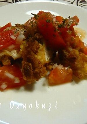 ささみのパン耳衣揚げ(トマトソース)-レシピのメイン写真