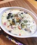 給食の「秋の香りシチュー」♡きのこ＆いも
