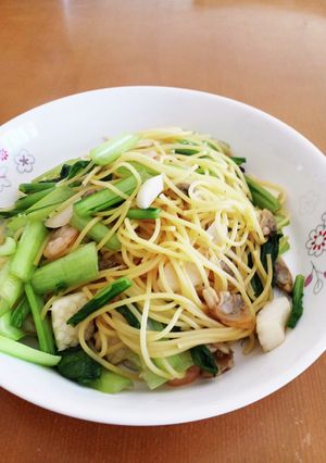 小松菜とシーフードミックスの和風パスタ-レシピのメイン写真