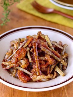 カリカリごぼうと豚肉の甘辛炒め-レシピのメイン写真