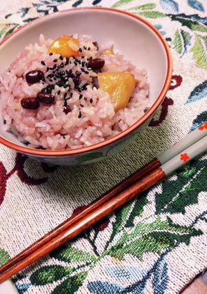 あずき水煮で！簡単にも！栗入り赤飯-レシピのメイン写真
