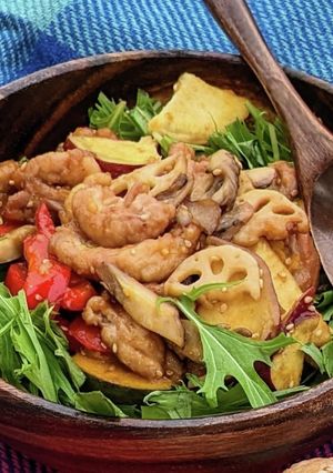 秋の味覚とせせり甘酢オイスターソース覚書-レシピのメイン写真