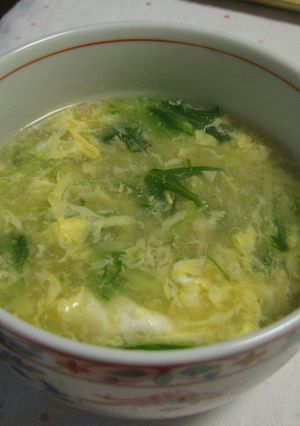 水菜とふわふわ卵の春色スープ-レシピのメイン写真