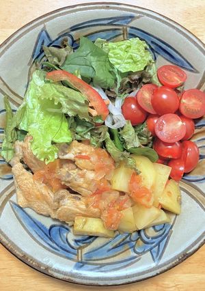 鶏手羽中とジャガ芋と玉ネギのトマト煮-レシピのメイン写真
