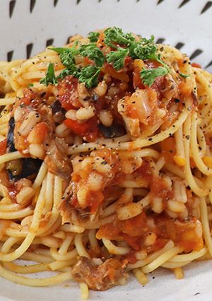お手軽*鯖缶でもち麦パスタ-レシピのメイン写真