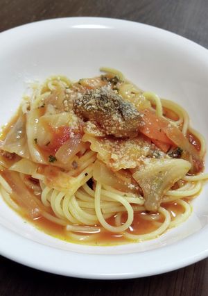 さば缶のトマト煮スープパスタ-レシピのメイン写真
