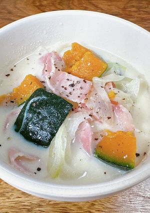 塩出汁で！ごろごろかぼちゃの豆乳スープ-レシピのメイン写真