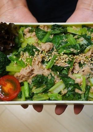 電子レンジで簡単★小松菜とツナの丼弁当-レシピのメイン写真
