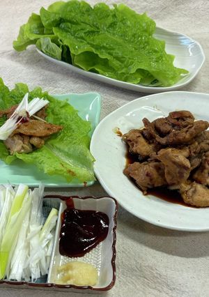 焼肉をサンチュで巻いて♪-レシピのメイン写真