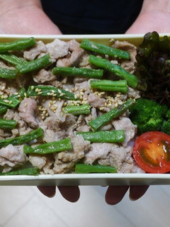 電子レンジで簡単★いんげんと豚肉の丼弁当-レシピのメイン写真