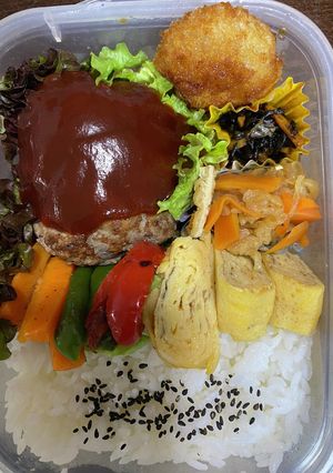 頑張るパパへ㉛丸ごとハンバーグ弁当-レシピのメイン写真