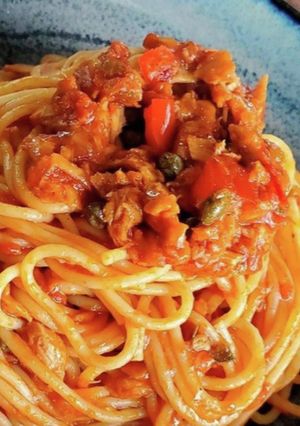 焼きツナとトマトソースのスパゲティ-レシピのメイン写真