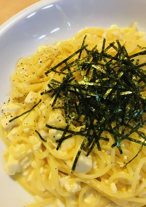お手軽パスタ●絹漉豆腐の和風カルボナーラ-レシピのメイン写真