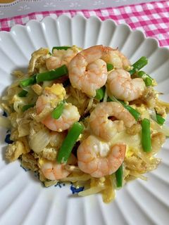 エビと玉ねぎと油揚げの卵とじ♪-レシピのメイン写真