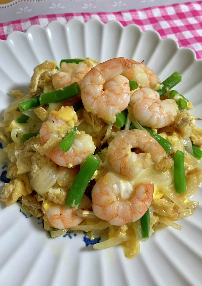 エビと玉ねぎと油揚げの卵とじ♪-レシピのメイン写真